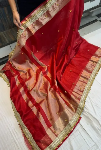 Rich Red Banarasi Tissu Soft Fabric